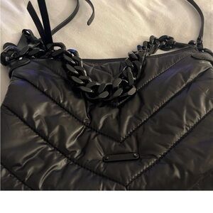 REBECCA MINKOFF Black Quilted Crossbody Bag W/ black laquer chain